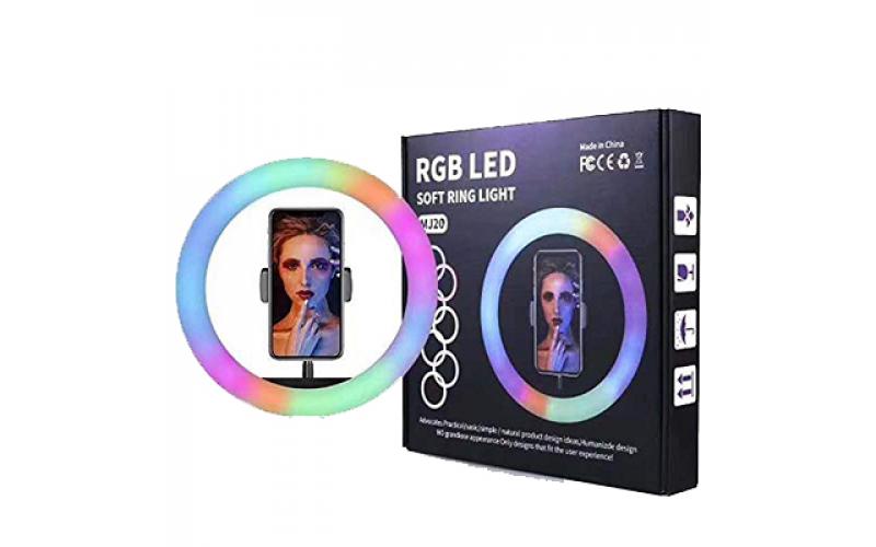 RGB Ring light MJ20 { variant color modes / brightness control / free spin / Universal Cellphone Holder }
